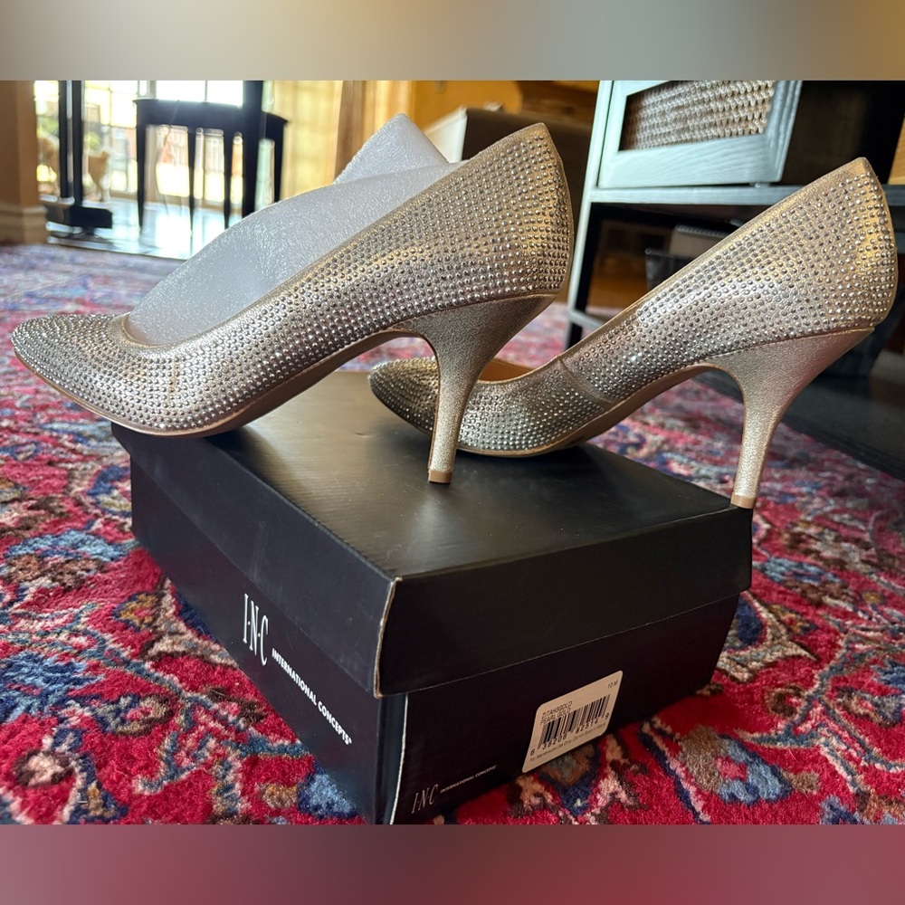 INC Women's Glittering Silver Heels Beautiful